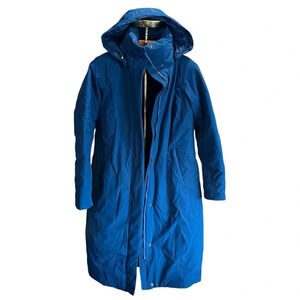 LAND’S END ~ Women’s Long Puffy Down Jacket with Detachable Hood Blue Pockets